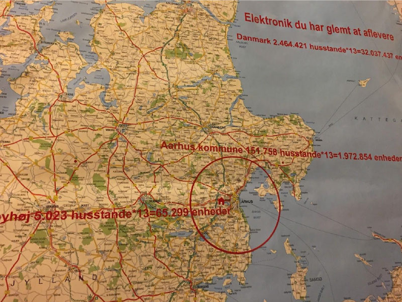 Landkort over østjylland, med Aarhus i centrum