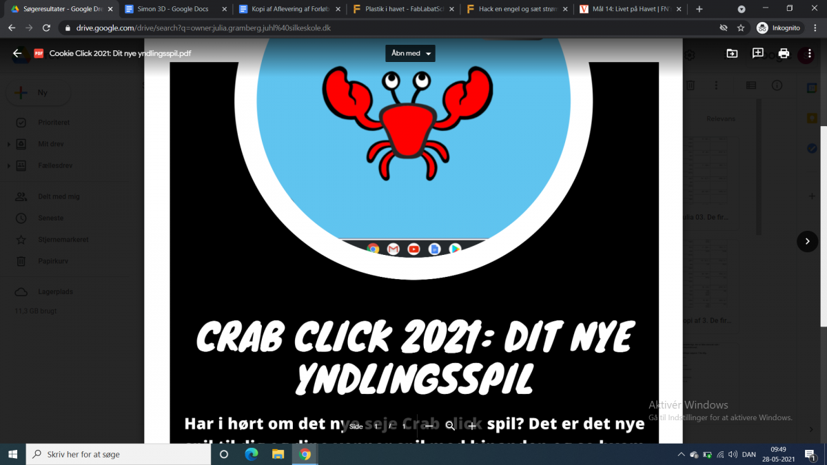 Illustration af forsiden til et et computerspil: Crab Click 2021: Dit nye yndlingsspil
