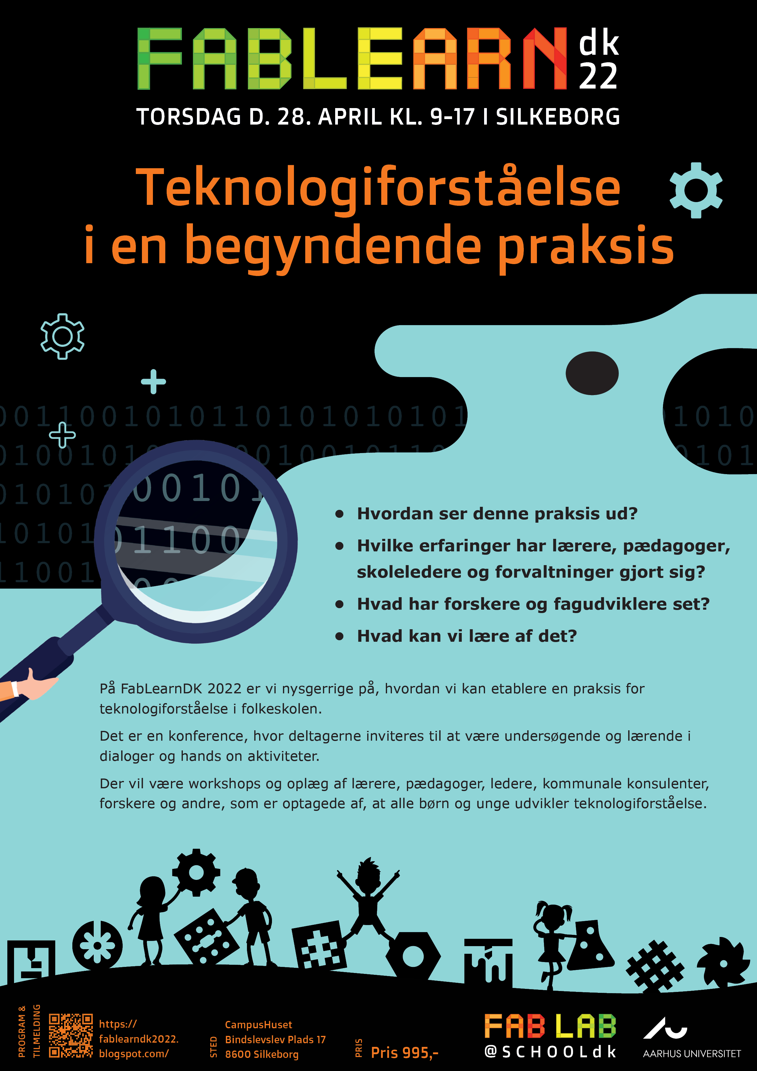 Plakat til konferencen FabLearnDK 2022 med overskriften Teknologiforståelse i en begyndende praksis